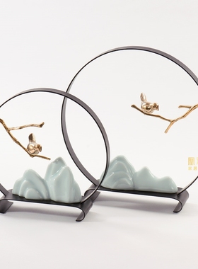 新中式样板间禅意摆件样办公室书房家居客厅玄关桌会所软装饰品