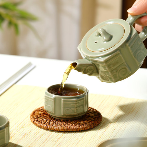良渚博物院一壶二杯青瓷功夫茶具礼盒茶杯文创送礼送长辈亲戚礼物 - 图2