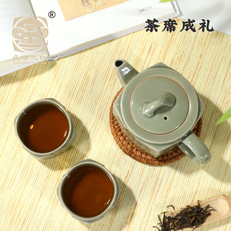 良渚博物院一壶二杯青瓷功夫茶具礼盒茶杯文创送礼送长辈亲戚礼物