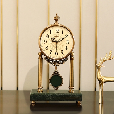 高端轻奢欧式摇摆钟表摆件座钟客厅大号台式时钟美式静音摆钟桌面