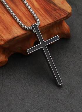 复古百搭嘻哈项链男女情侣十字架吊坠毛衣链不掉色街头配饰女潮