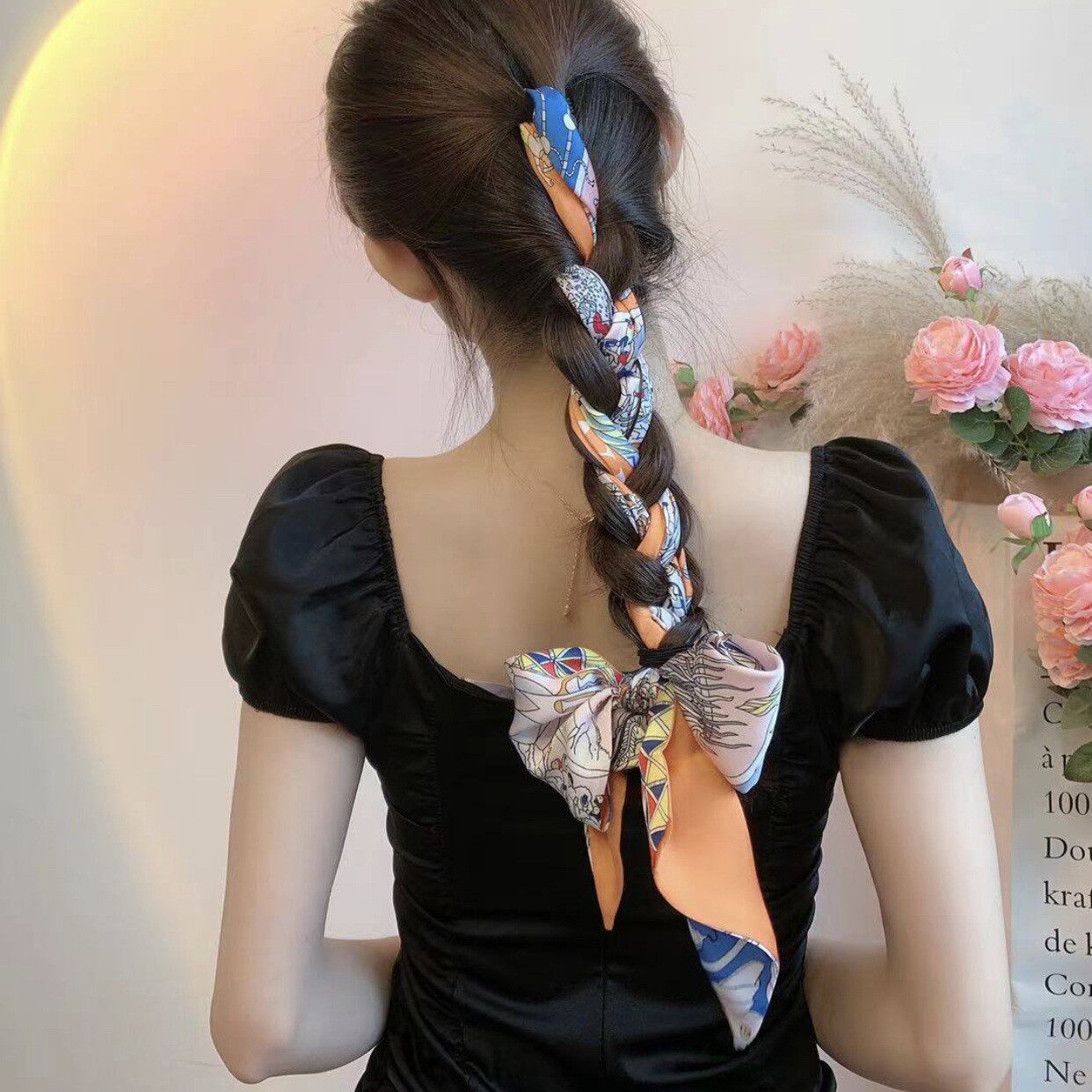 复古法式蝴蝶结丝巾发带女绑发编发长条飘带高级感马尾扎头发绳