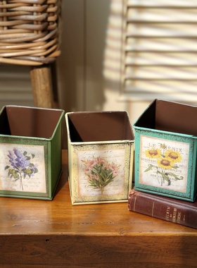 复古做旧铁皮花桶干花盆装饰摆件