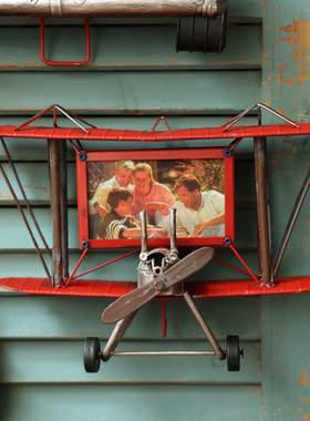 复古做旧铁艺工业风火车飞机模型