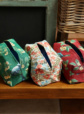 精致布艺复古花纹桌面纸巾套装饰