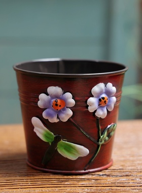 田园油画彩色立体花朵图案铁皮桶