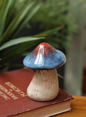 陶瓷可爱窑变彩色蘑菇花盆摆件