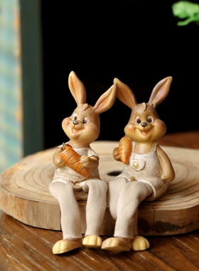 卡通复活节兔子做旧桌面工艺品