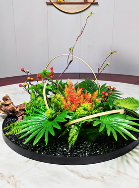 酒店圆桌转盘仿真花餐桌花摆花