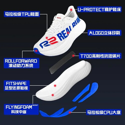 【旗舰款】R2 REALRUN悠跑2.0碳板跑鞋缓震透气超轻训练跑步鞋 - 图2
