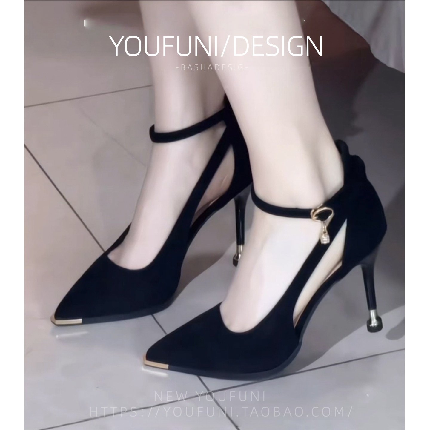 真皮设计感侧空绒面包头凉鞋女夏外穿尖头镂空细带包跟高跟单鞋女,淘宝优惠券,粉丝福利购,淘宝优惠卷