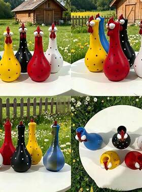 跨境新品 Long Neck Colorful Chicken 长脖子彩色鸡花瓶树脂摆件
