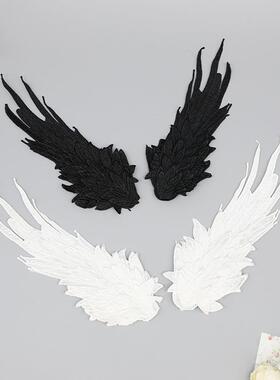 原创Lolita羽毛黑白双色刺绣对边夹天使翅膀洛丽塔配饰恶魔翅膀
