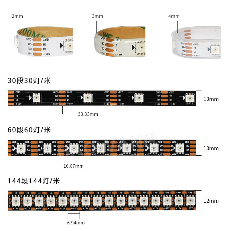 WS2815幻彩LED灯条12V内置IC断点续传5050RGB全彩软灯带单点单控-图1