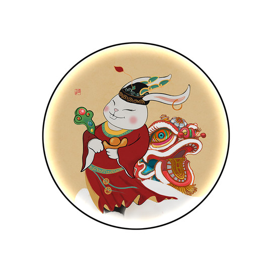 大展宏图新中式装饰画2023兔年画餐饮圆形带灯走廊过道进门玄关画