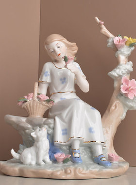 现代简约欧式家居人物装饰品客厅酒柜摆设陶瓷工艺品生日结婚礼物