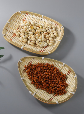 竹编糕点托盘小提篮茶点水果篮子