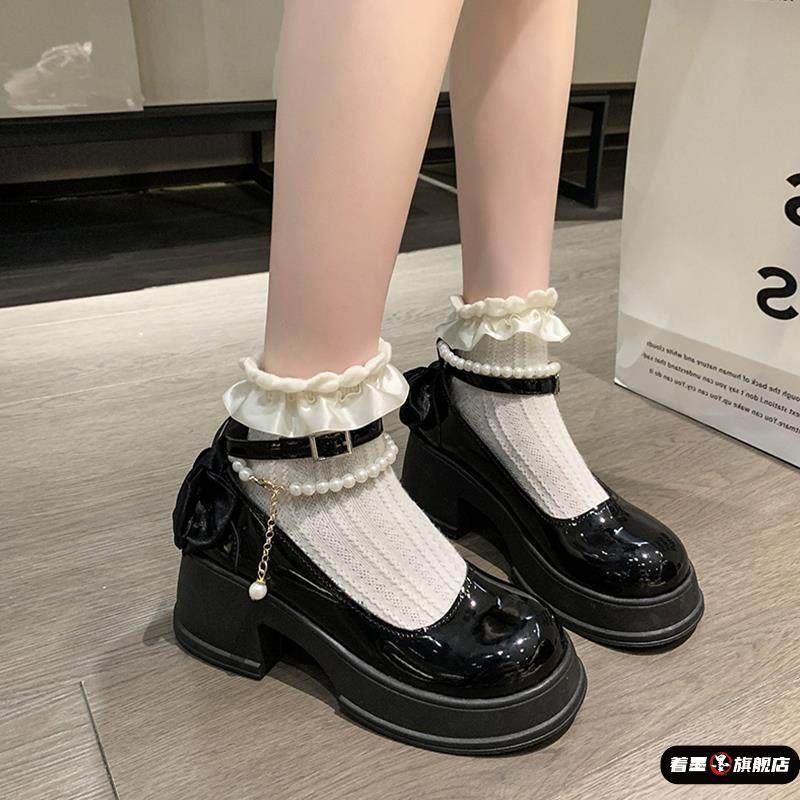 法式玛丽珍鞋女2025新款春秋季百搭高跟粗跟单鞋蝴蝶结厚底小皮鞋,淘宝优惠券,粉丝福利购,淘宝优惠卷
