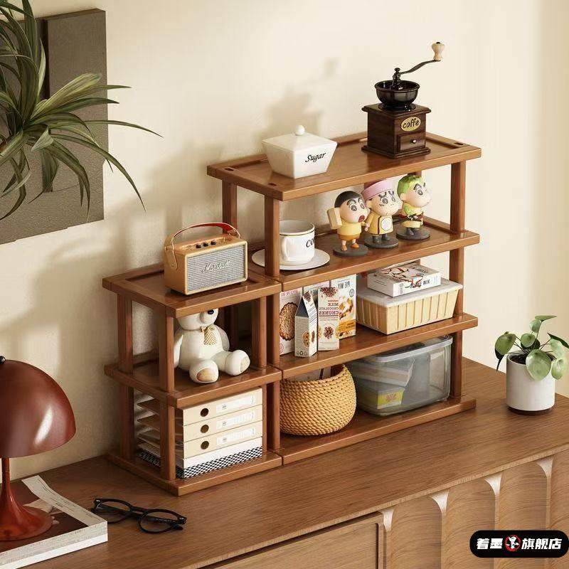 桌面置物架桌上增高加厚可调收纳架子台面小型多层放东西竹木隔板,淘宝优惠券,粉丝福利购,淘宝优惠卷