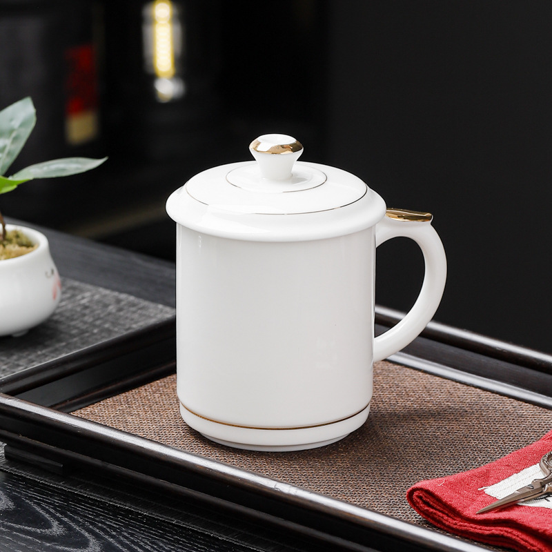 羊玉月牙杯过滤脂茶杯绿杯家用水杯泡茶杯陶瓷茶白瓷办公杯logo - 图0