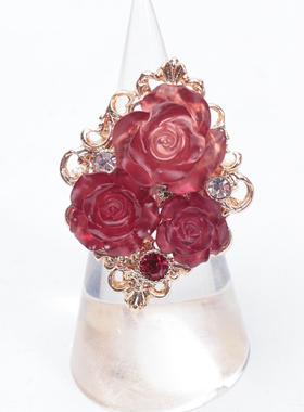 日系时尚复古玫瑰珍珠戒指