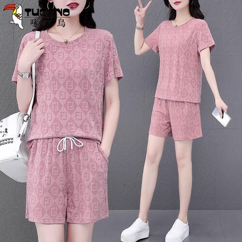 啄木鸟冰丝速干运动服套装女夏季2026新款夏天薄款减龄中年妈妈短 - 图2