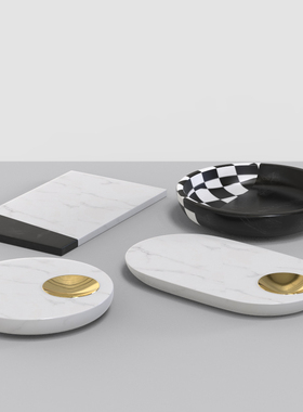 大理石圆形高档茶几玄关装饰摆盘