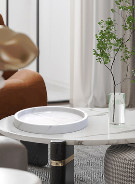 样板间圆形托盘大理石客厅桌面