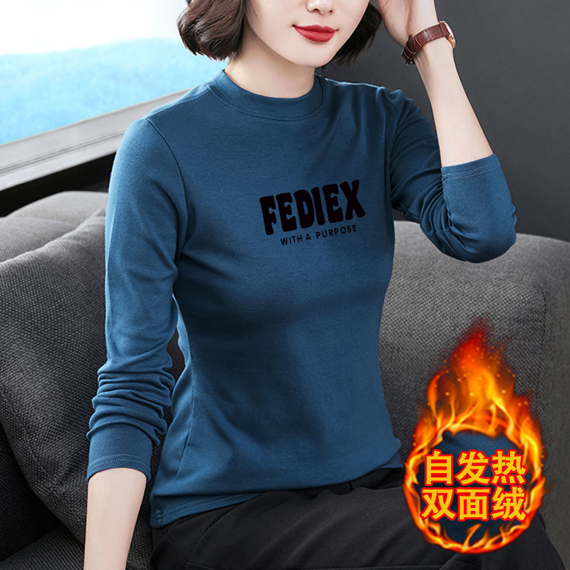 双面德绒加厚长袖t恤女秋冬季中年妈妈装修身显瘦加绒上衣打底衫