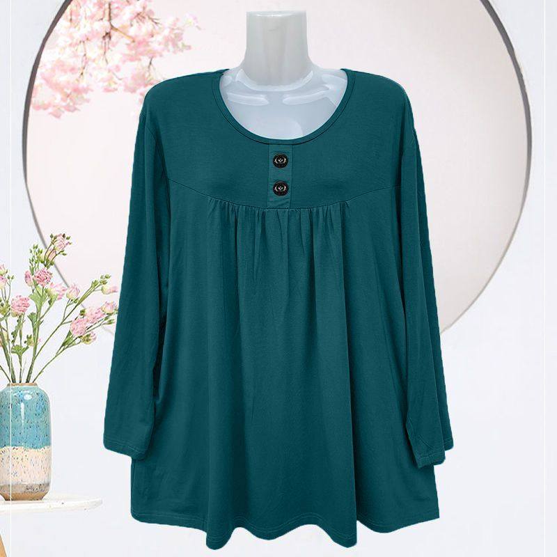 大码妈妈装20226春秋季女T恤休闲长袖上衣圆领纽扣设计宽松遮肚子,淘宝优惠券,粉丝福利购,淘宝优惠卷