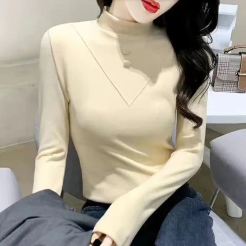 双面德绒秋冬季长袖T恤女修身显瘦保暖打底衫上衣半高领内搭大码