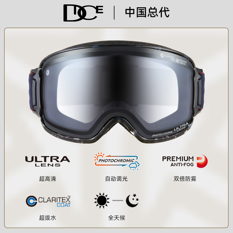 日本DICE高端超高清变色滑雪镜2倍防雾1秒除雾双侧开窗雪镜BK2189 - 图0