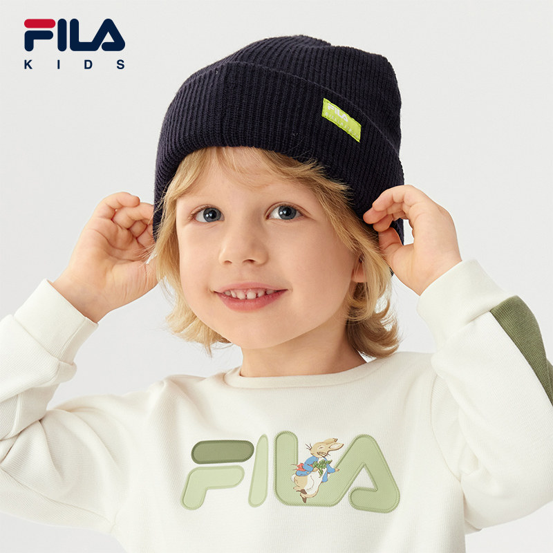 FILA斐乐儿童帽子2025年冬季新款男女童小童弹力户外休闲针织帽,淘宝优惠券,粉丝福利购,淘宝优惠卷