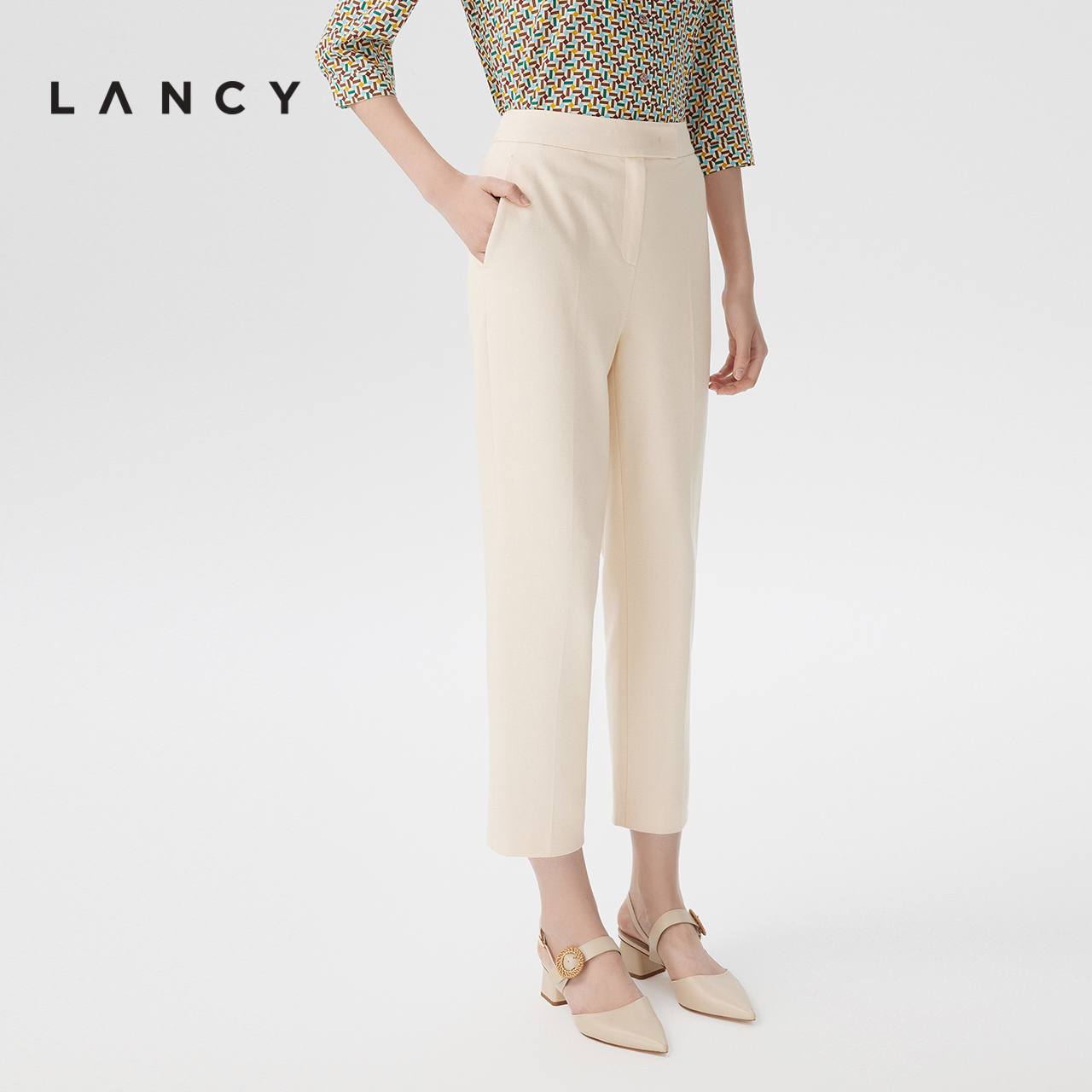 LANCY/朗姿2023春季新款西装裤子女高腰气质小脚OL裤子职业套装