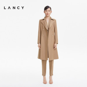 LANCY/朗姿秋季新款羊毛羊绒中长宽松风衣职业通勤高级感女士外套