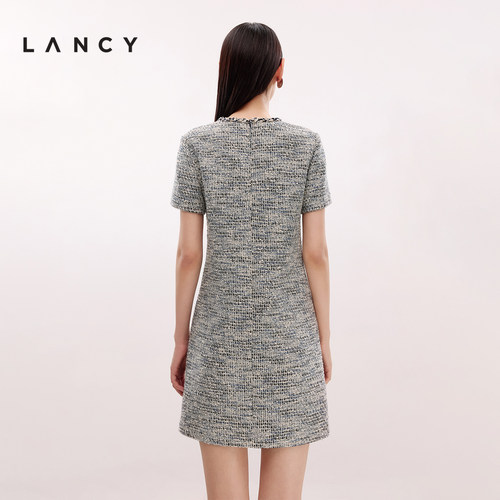 LANCY/朗姿2025夏季新款高级感小香风修身直筒短款气质名媛连衣裙 - 图2