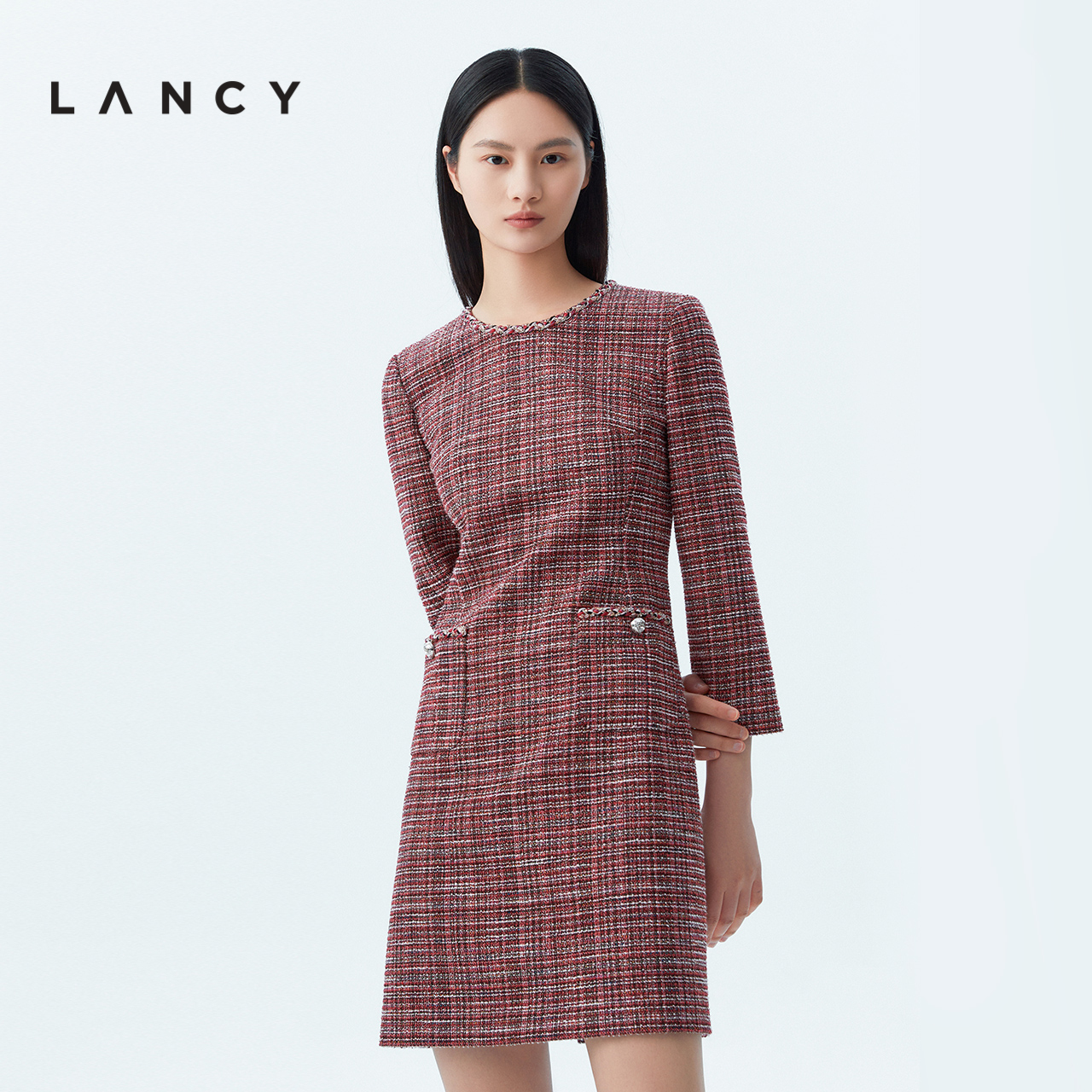 LANCY/朗姿2023秋季新款小香风连衣裙子女高端气质精致小众裙子