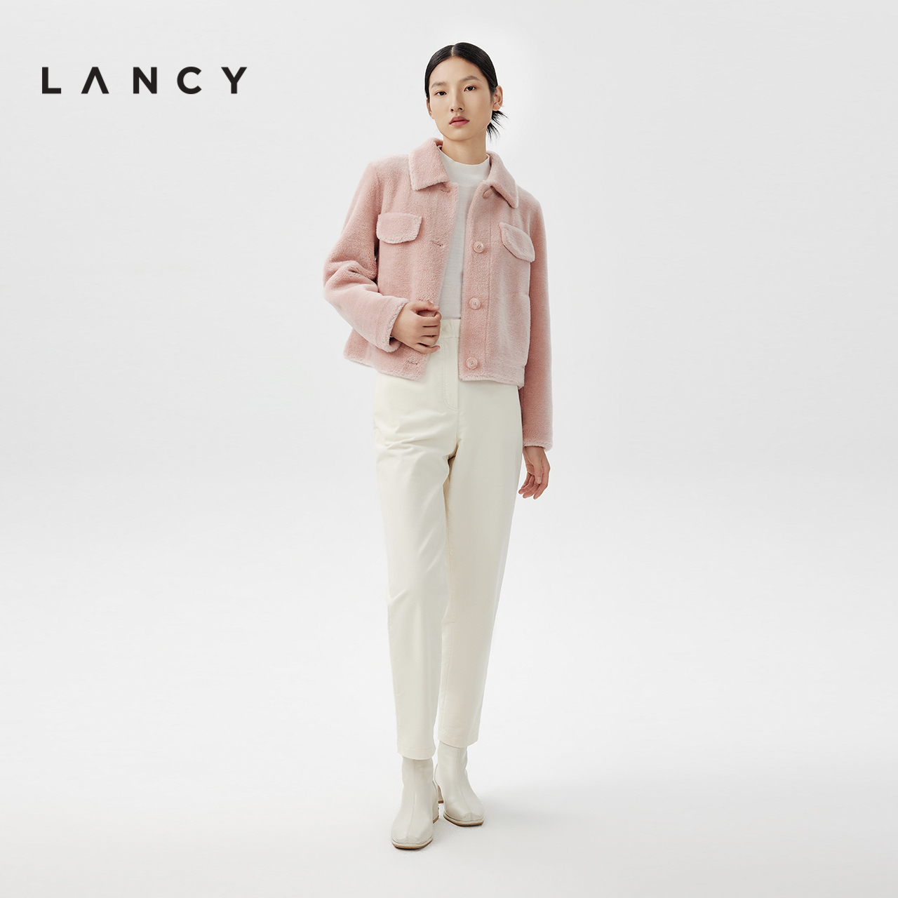 LANCY/朗姿2023秋冬新款羊毛毛呢外套女短款温柔气质高级感上衣