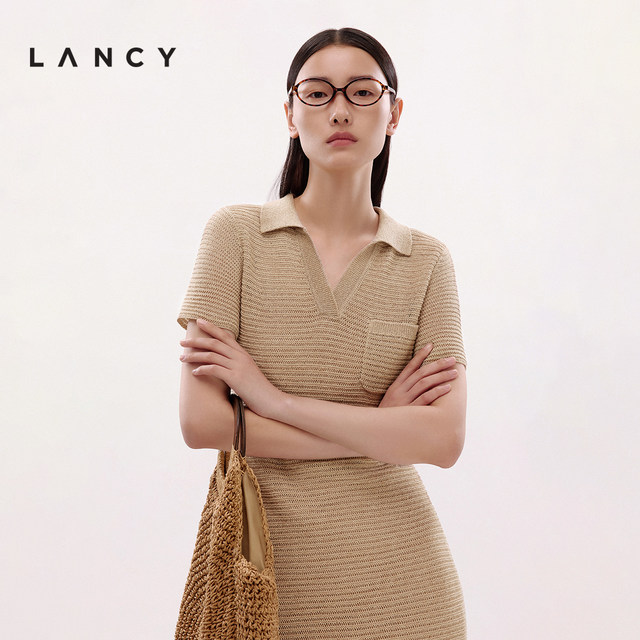 Langzi 2025 new summer style high-end hollow knitted slim waist dress for women
