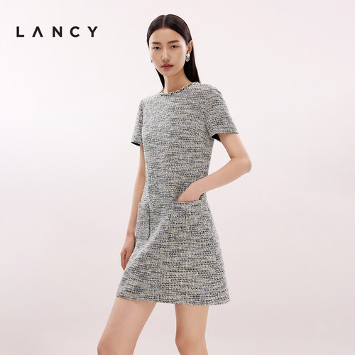 LANCY/朗姿2025夏季新款高级感小香风修身直筒短款气质名媛连衣裙 - 图1