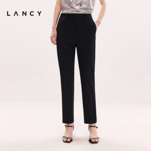LANCY/朗姿2025春新款商务小脚裤高腰显瘦萝卜裤百搭通勤西装裤子 - 图0