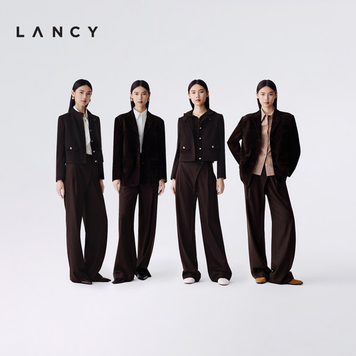 LANCY/朗姿2025冬新款高级感羊毛高腰阔腿西装裤女设计感通勤长裤 - 图0