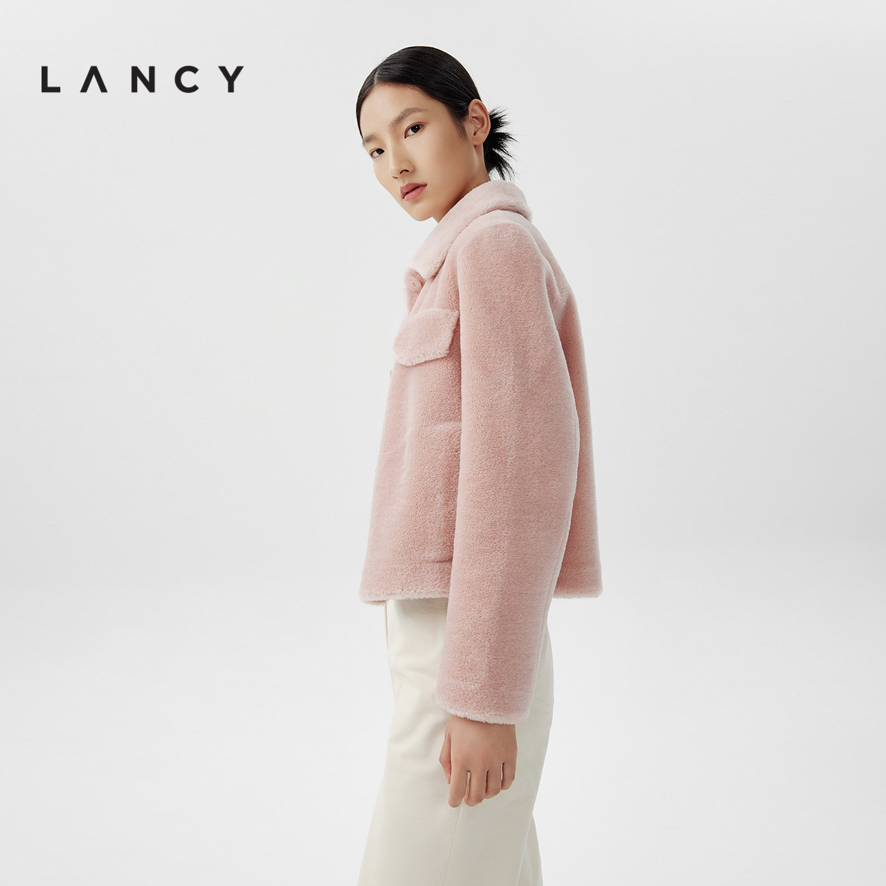 LANCY/朗姿2023秋冬新款羊毛毛呢外套女短款温柔气质高级感上衣