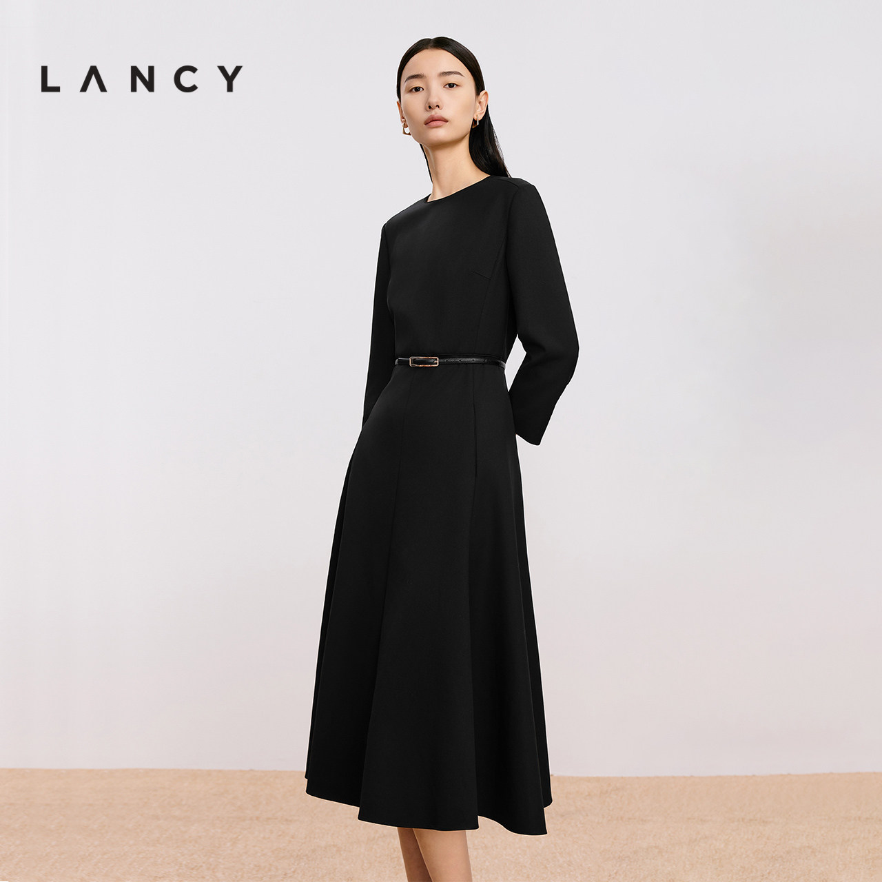 LANCY/朗姿2024冬羊毛高级感长袖显瘦气质高端连衣裙中长款裙子女,淘宝优惠券,粉丝福利购,淘宝优惠卷