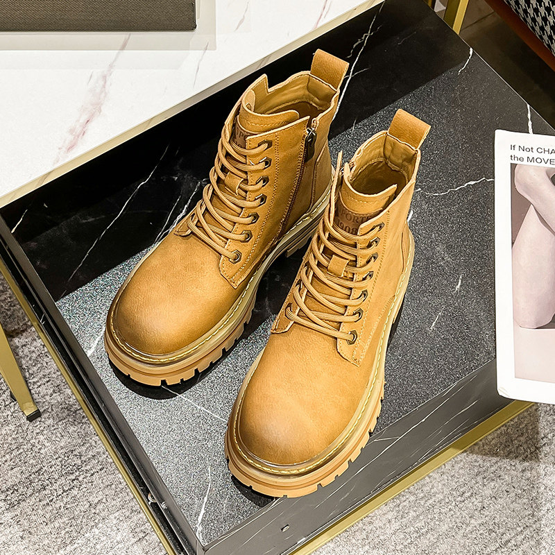 真皮马丁靴2023年春季新款机车靴 珂简妮马丁靴