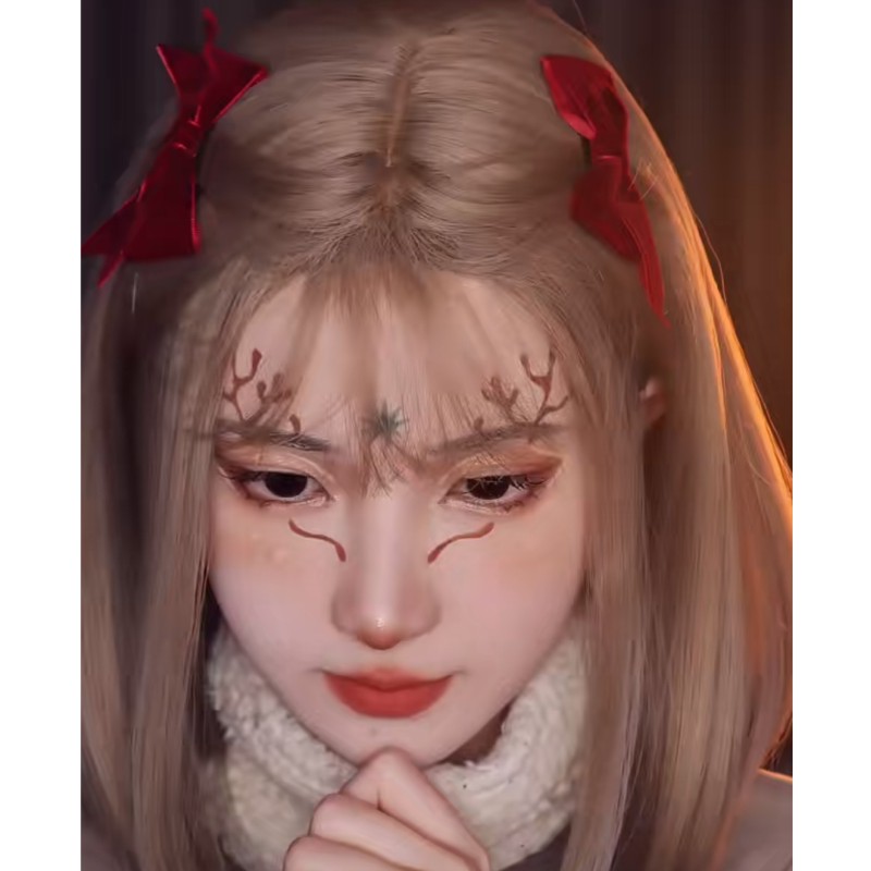 圣诞节纹身贴 少女可爱腮红爱心妆容脸贴 甜美雪花麋鹿姜饼人妆容