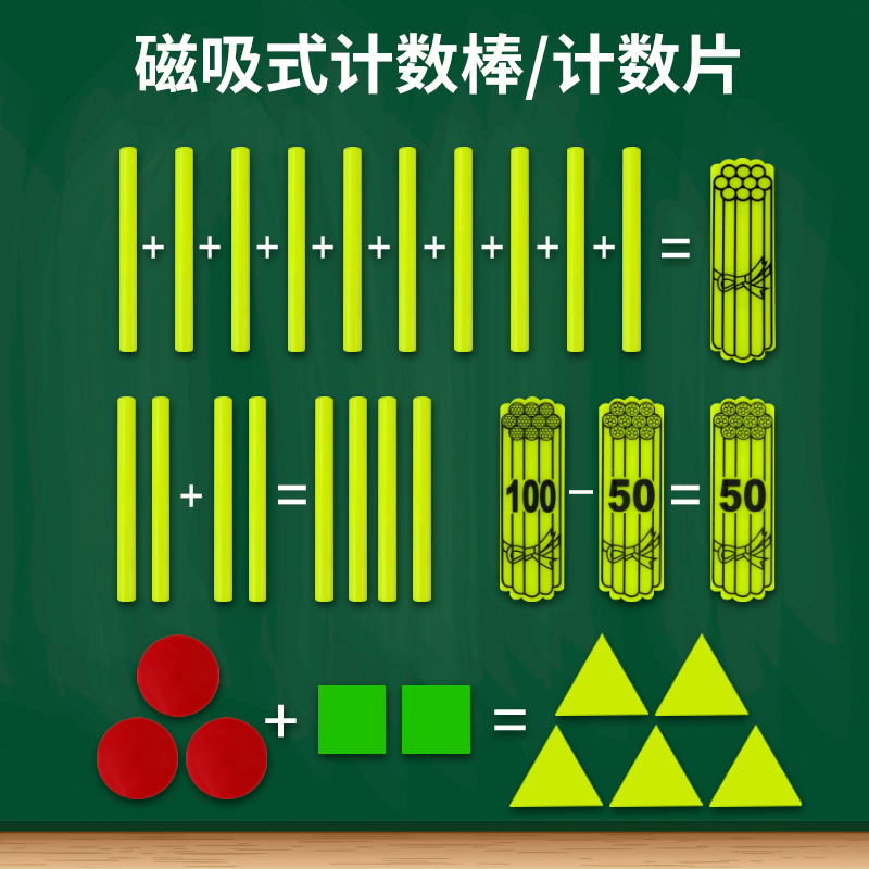 磁性计数棒计数片小学数学教具 教师演示用计算用小棒学具 数数棒算数棒正方形圆形三角形几何磁片低年级学具 - 图0