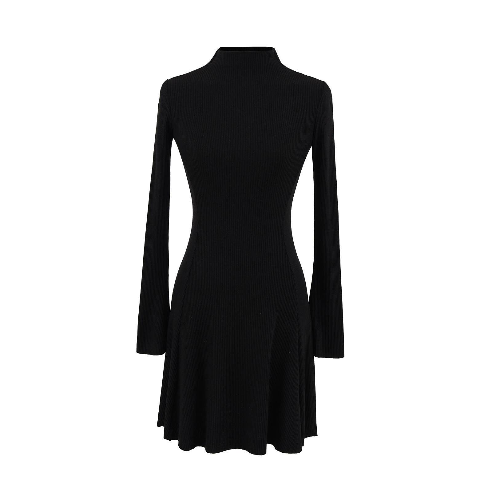 法式赫本风半高领喇叭袖针织长袖连衣裙女秋冬收腰显瘦内搭打底裙