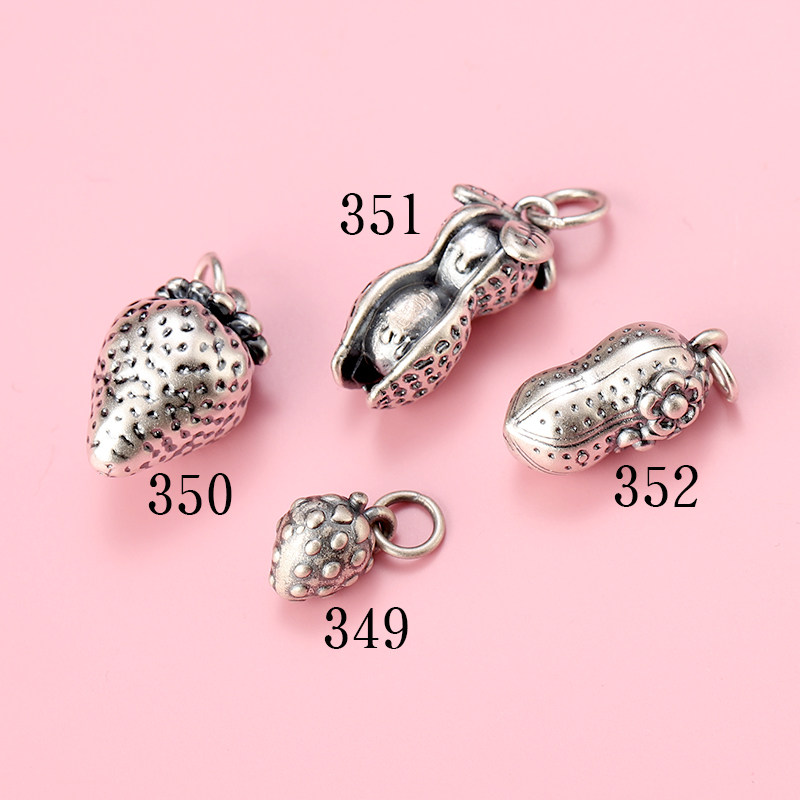 S999足银小草莓花生吊坠手串男女士diy手工纯银手链项链配饰提溜,淘宝优惠券,粉丝福利购,淘宝优惠卷