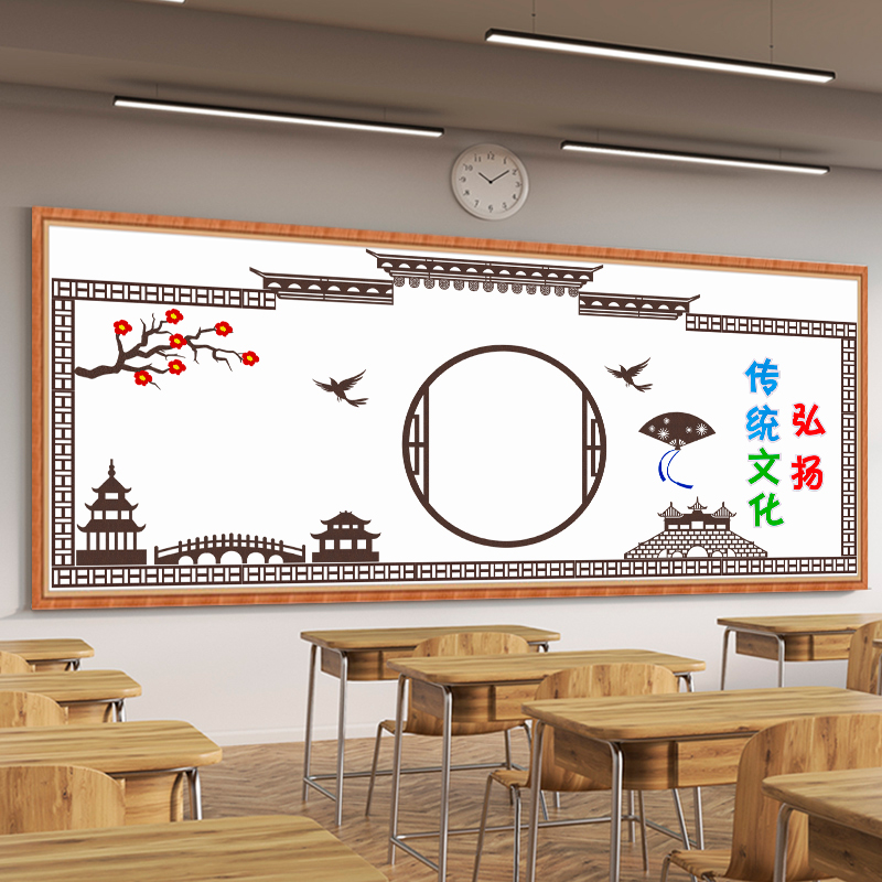 幼儿园中国风环创边框墙贴江南水墨古风主题黑板报文化墙布置材料 - 图2